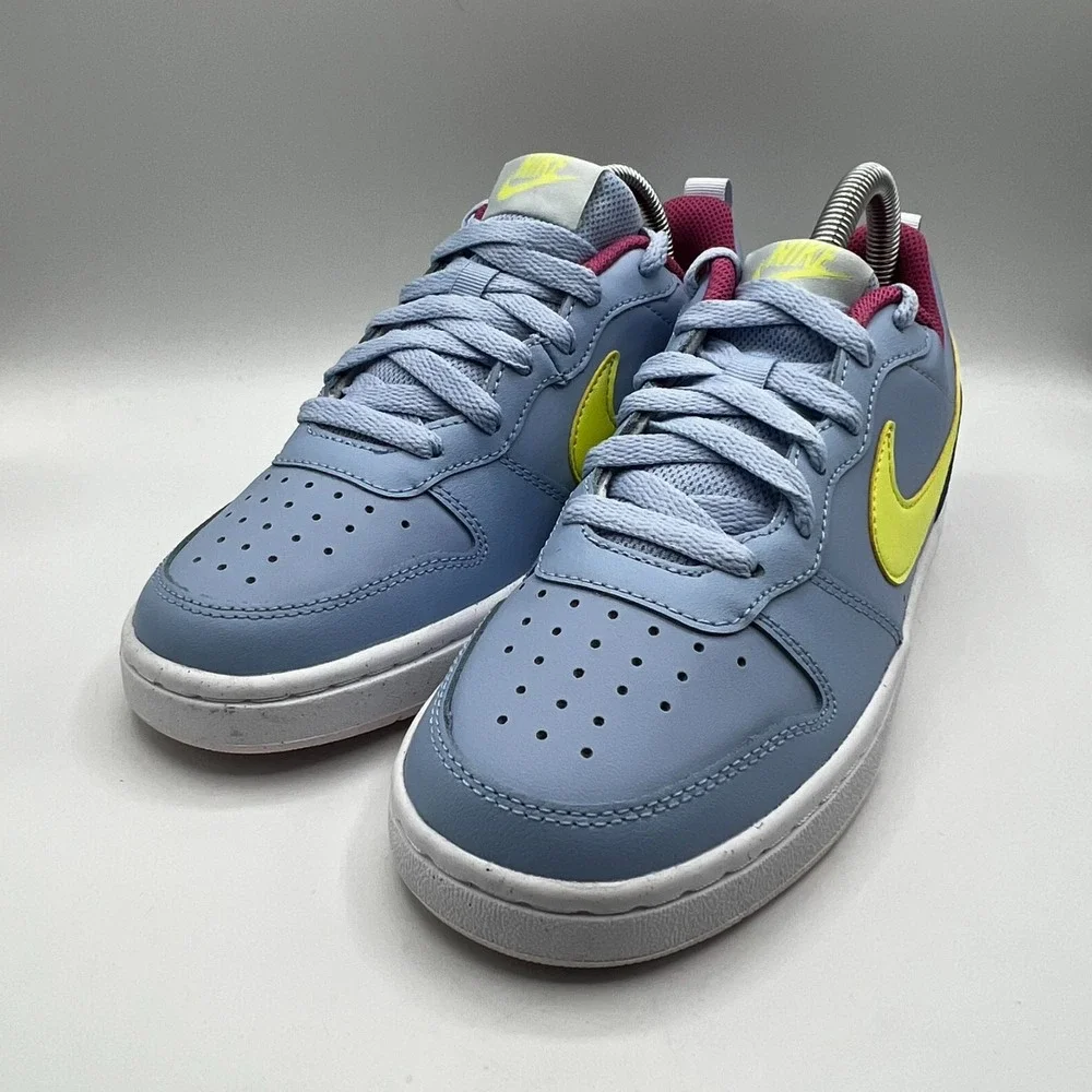 Nike Court Borough 2 Low -6Y Cobalt Bliss and Light Lemon Twist Youth Size 4.5 Y